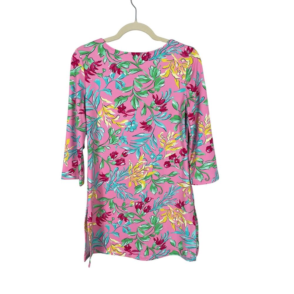 Barbara Gerwit Nylon Spandex Tunic Top Pink Multi Size M Resort Travel NWT - Picture 2 of 9